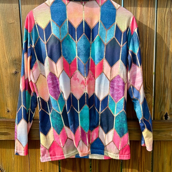 Geometric Women's Tunic Top Sz.Large Zip Neck - Picture 6 of 7
